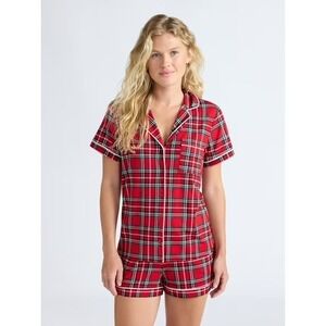 New Joyspun Ladies Size 2XL (18W-20W) Red Plaid Lightweight Pajama Short Set